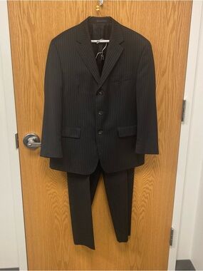 Chaps Men's Black Pinstripe Suit Jacket and Trousers 100% Wool